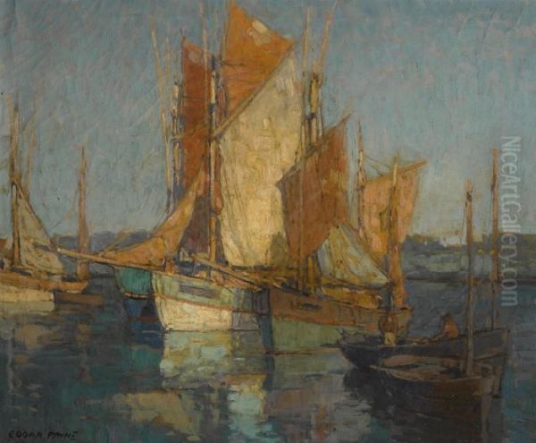 Sailboats In Harbor Oil Painting by Edgar Alwin Payne