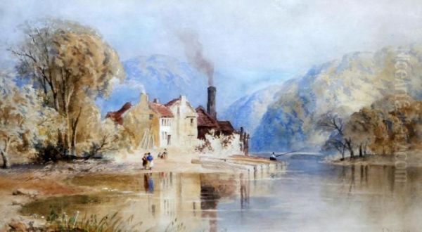 A Riverside Watermill, Possibly In Wales Oil Painting by Cornelius Pearson