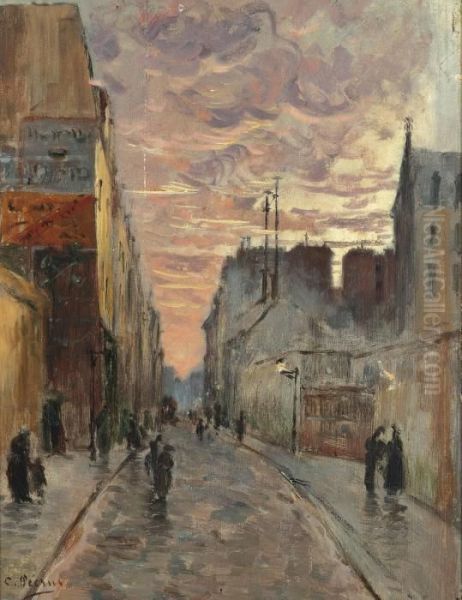 A Bustling Street At Dusk Oil Painting by Charles Francois Pecrus