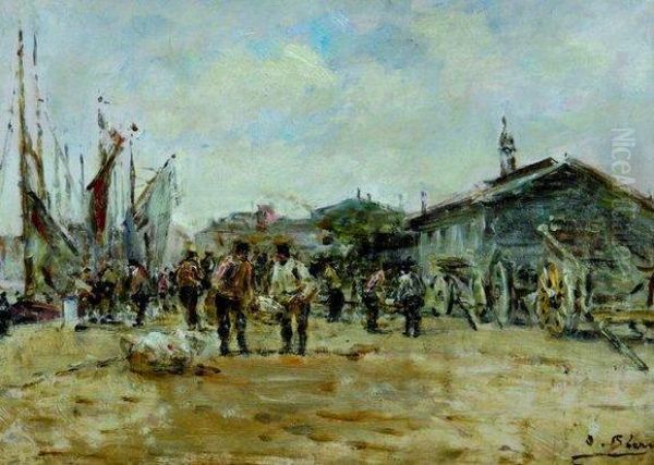 Le Port De Honfleur Anime. Oil Painting by Charles Francois Pecrus