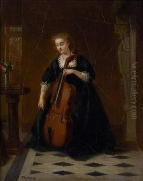 Violoncelliste Oil Painting by Charles Francois Pecrus