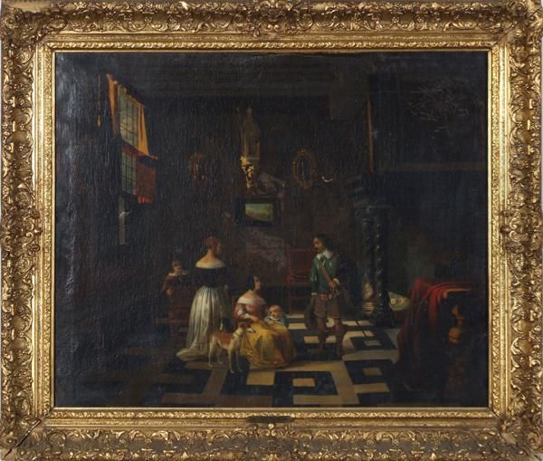 Interior Scene With Gentleman Oil Painting by Charles Francois Pecrus