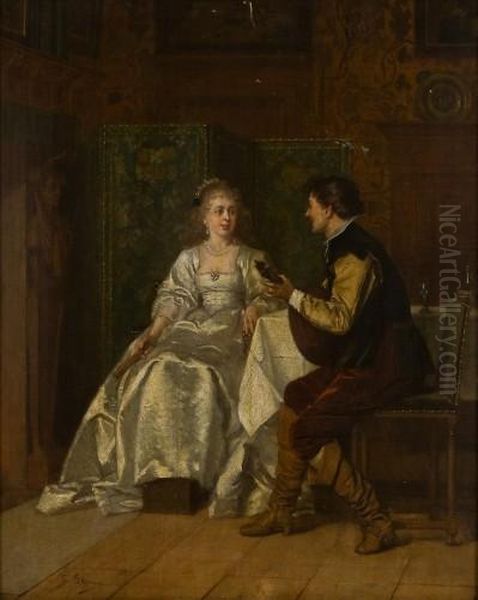 Die Musikalische Unterhaltung Oil Painting by Charles Francois Pecrus