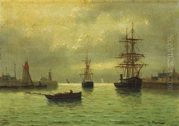 Bateaux Au Port Oil Painting by Charles Francois Pecrus