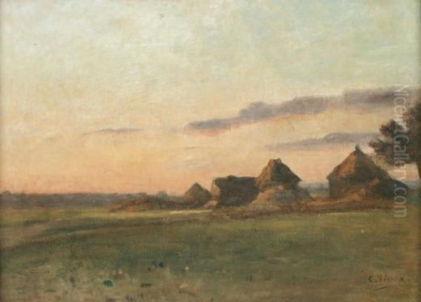 Soleil Couchant, Plaine De Barbizon Oil Painting by Charles Francois Pecrus