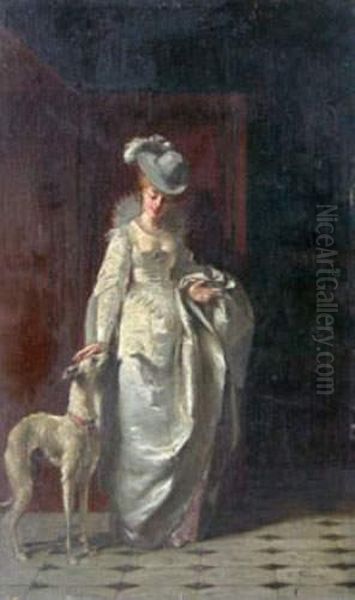 Elegante Au Levrier Oil Painting by Charles Francois Pecrus