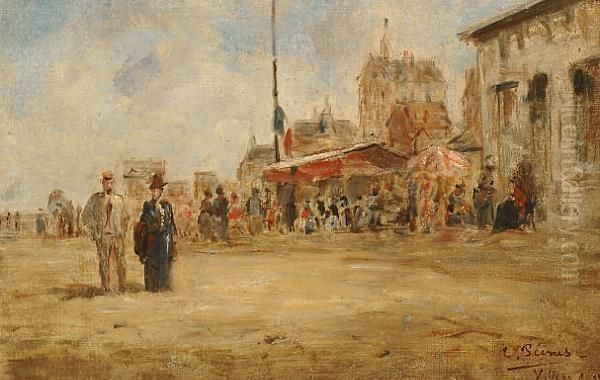 The Market Square, Villers. Oil Painting by Charles Francois Pecrus