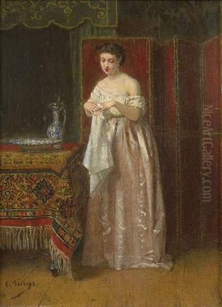 Elegante Se Lavant Les Mains Oil Painting by Charles Francois Pecrus