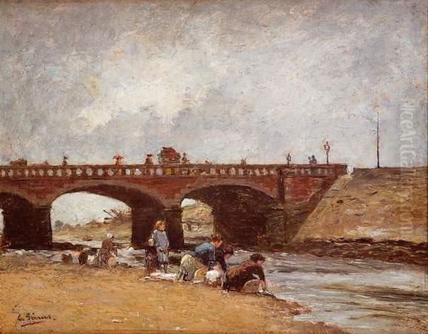 Laveuses Au Bord De La Touques, A Trouville Oil Painting by Charles Francois Pecrus