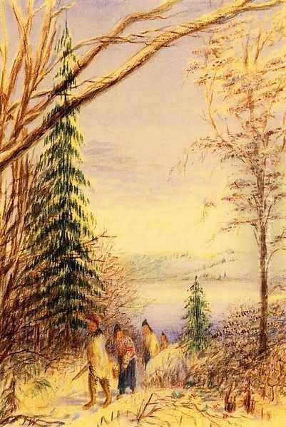 Indians Walking Along a Winter Path Oil Painting by Juan Buckingham Wandesforde