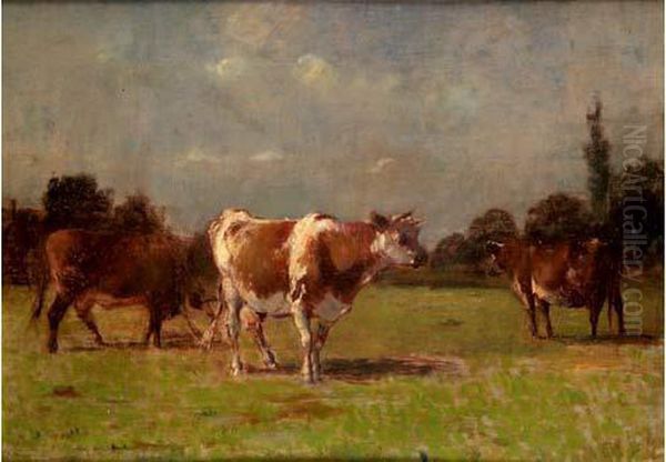 Vaches Dans Un Pre Oil Painting by Charles Francois Pecrus