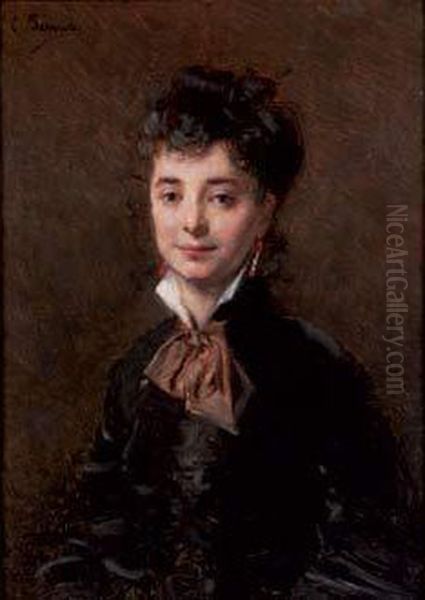 Portrait D'une Elegante, Circa 1890 Oil Painting by Charles Francois Pecrus