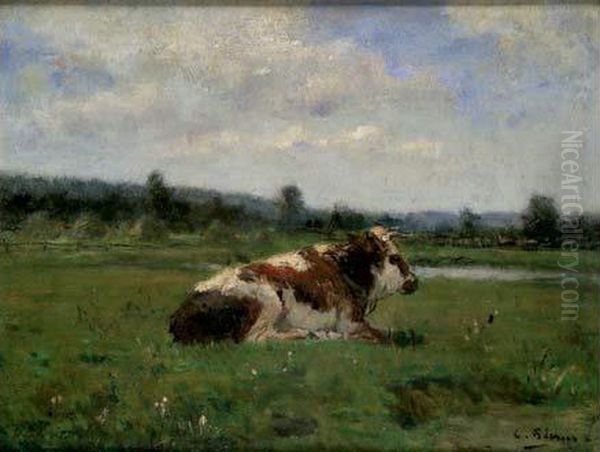 Vache Dans Un Paturage Normand Oil Painting by Charles Francois Pecrus