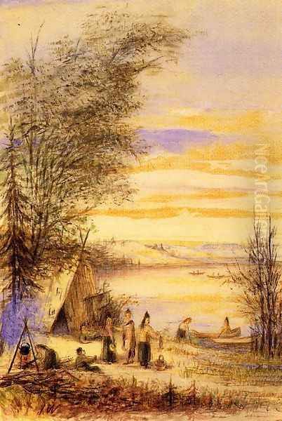 Indian Encampment by the Lake Oil Painting by Juan Buckingham Wandesforde