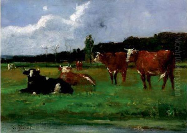 Vaches Dans Un Pre Oil Painting by Charles Francois Pecrus