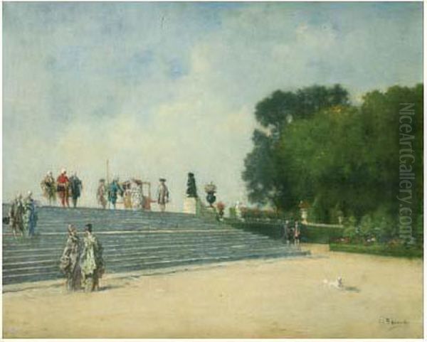 La Promenade Au Jardin Oil Painting by Charles Francois Pecrus