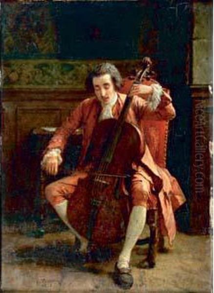 Le Violoncelliste Oil Painting by Charles Francois Pecrus