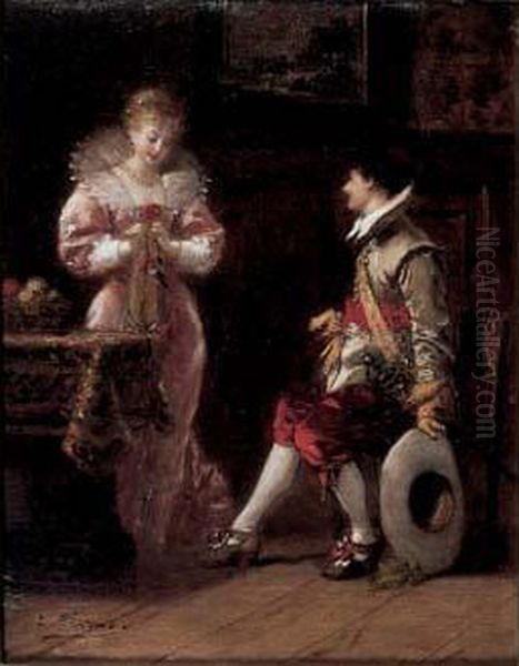 Couple Galant Oil Painting by Charles Francois Pecrus