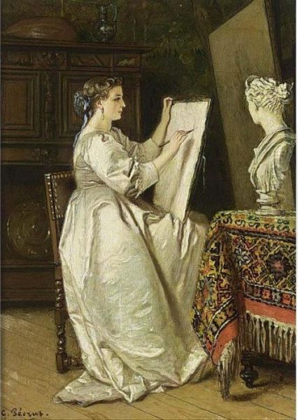 The Artist At Work Oil Painting by Charles Francois Pecrus