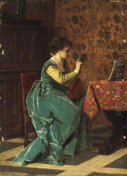 Tuning Her Lute Oil Painting by Charles Francois Pecrus