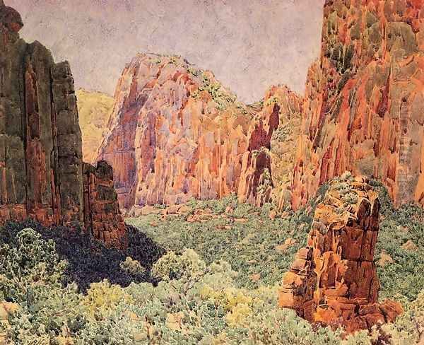 Temple of Sinawava - Zion National park Oil Painting by Gunnar Mauritz Widforss