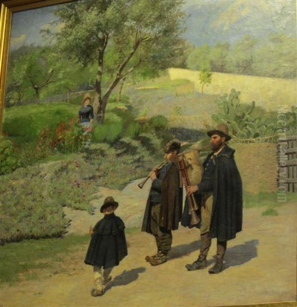 Corsican Musicians At Ajaccio - Oil Painting by Ole Pedersen