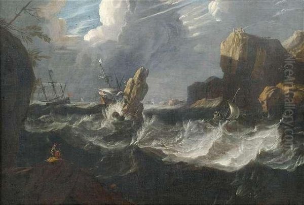 Felsige Meereskuste Im Sturm Oil Painting by Bartolomeo Pedon