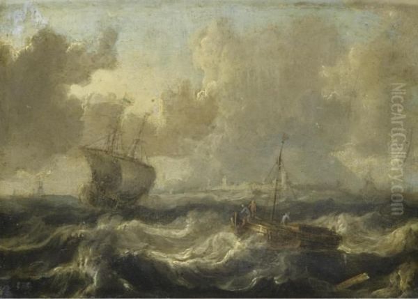 Mer Agitee Pres D'un Rivage Hollandais Oil Painting by Bonaventura, the Elder Peeters