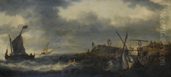 Marine Pres Du Rivage Hollandais Oil Painting by Bonaventura, the Elder Peeters