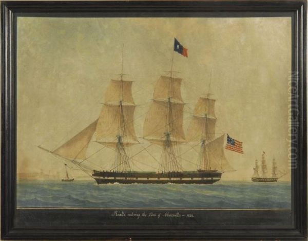 Portrait Of The American Three-masted Ship Oil Painting by Joseph Honore Maxime Pellegrin