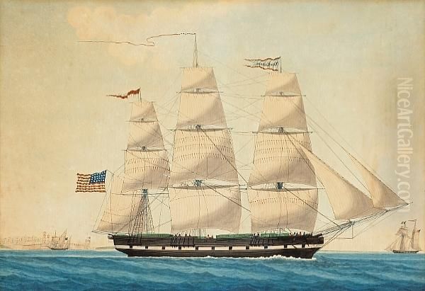 The Ship 'new England' Leaving Marseilles;also A Companion Painting (a Pair) Oil Painting by Joseph Honore Maxime Pellegrin