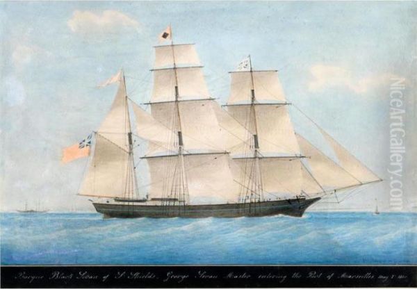 The Barque Black Swan Of South Shields, Commanded Oil Painting by Joseph Honore Maxime Pellegrin