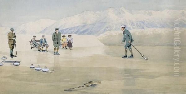 Curling-spieler Auf Zugefrorenem See Oil Painting by Carlo Pellegrini