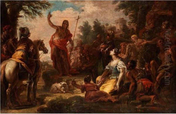 Die Predigt Johannes Des Taufers Oil Painting by Giovanni Antonio Pellegrini