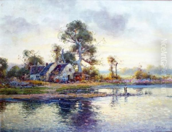 Maison En Bord De Riviere Oil Painting by Pierre Jacques Pelletier