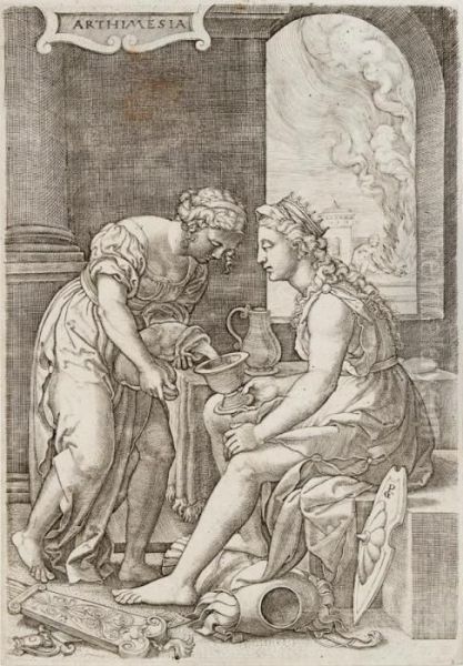 Artemisia Si Prepara A Bere Le Ceneri Del Marito Oil Painting by Georg Pencz