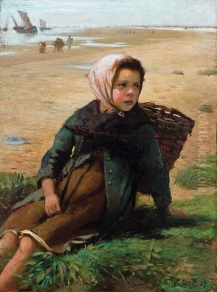 Peasant Girl On A Beach Oil Painting by Frank Crawford Penfold