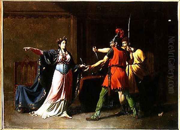 Fredegunde Arming the Assassins of Sigebert Oil Painting by Emmanuel Wallet