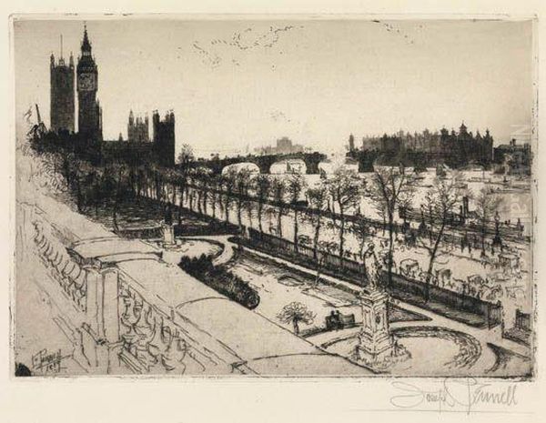 Thames Embankment Oil Painting by Joseph Pennell