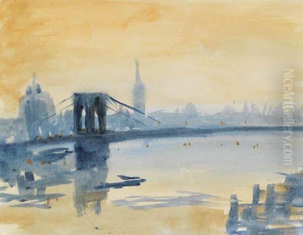 Brooklyn Bridge Oil Painting by Joseph Pennell