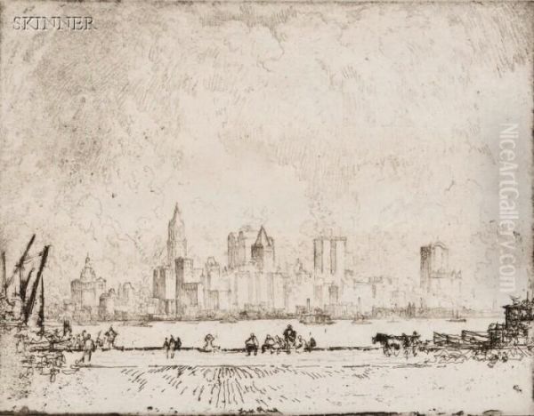 New York, From Hamilton Ferry Oil Painting by Joseph Pennell