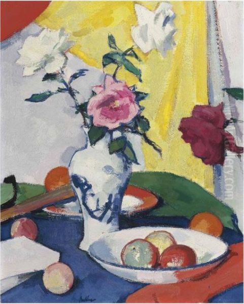 Still Life With Roses, Yellow Oil Painting by Samuel John Peploe