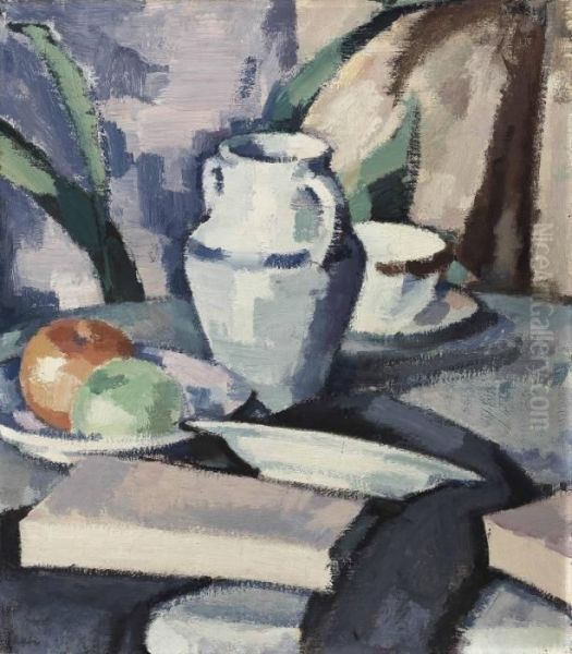 Still Life With Vase And Books Oil Painting by Samuel John Peploe