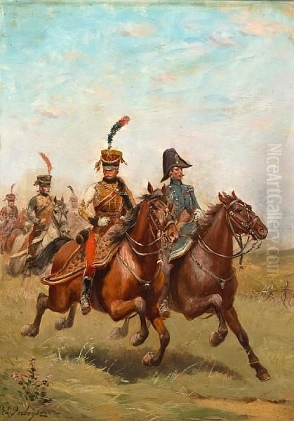 An Aide-de-camp Of The Marshal And An Ordnanceofficer Of The Emperor Oil Painting by Paul Emile Leon Perboyre