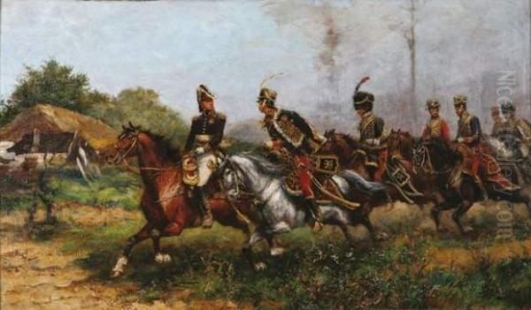 La Charge Des Hussards Oil Painting by Paul Emile Leon Perboyre