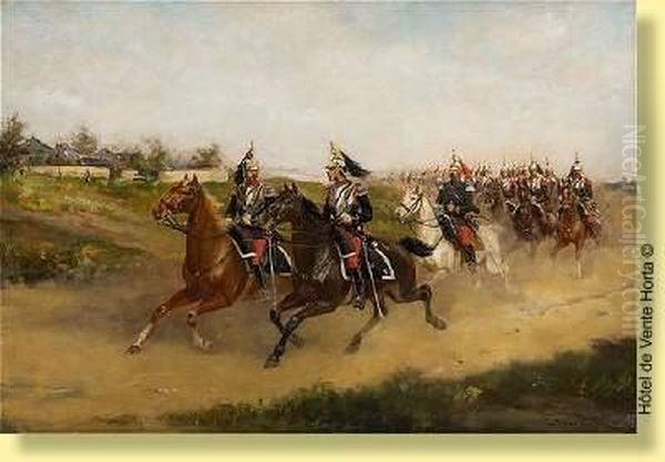 Depart De La Cavalerie Oil Painting by Paul Emile Leon Perboyre