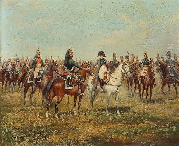 Napoleon Decorating A Dragoon On Thebattlefield; Dragoons In Review (2) Oil Painting by Paul Emile Leon Perboyre