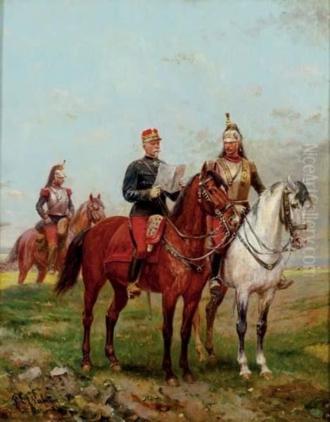 Leader Of The Cavalry Going Over The Plan Of Attack Oil Painting by Paul Emile Leon Perboyre