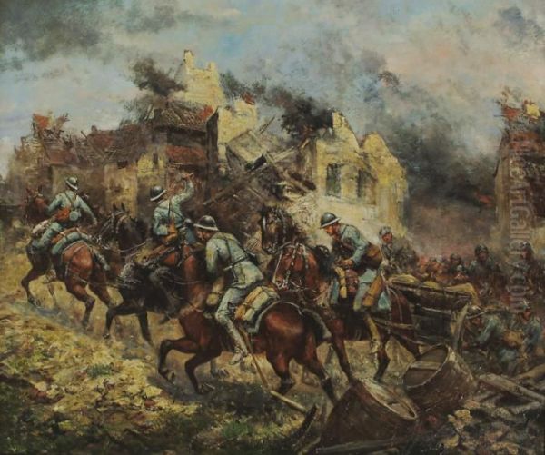 Charge A Cheval Pendant La Guerre De 1914-1918 Oil Painting by Paul Emile Leon Perboyre