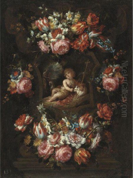 Cartouche With Tulips Oil Painting by Bartolome Perez